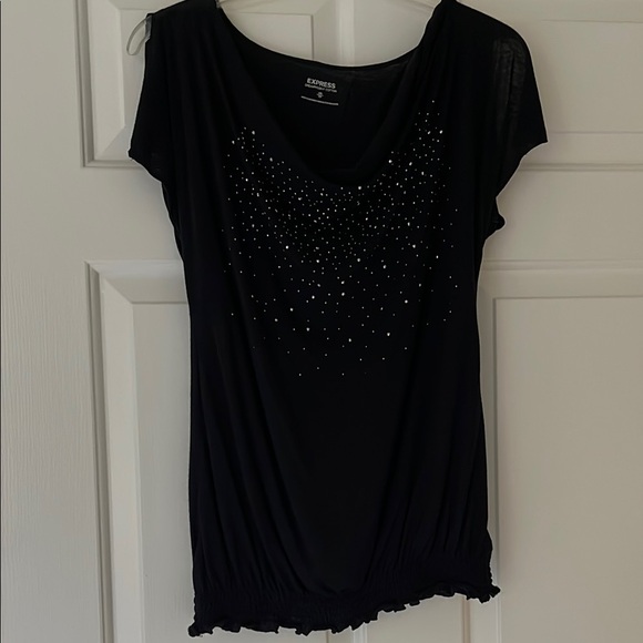 Express Black Embellished Flutter Sleeve Top - Picture 1 of 8